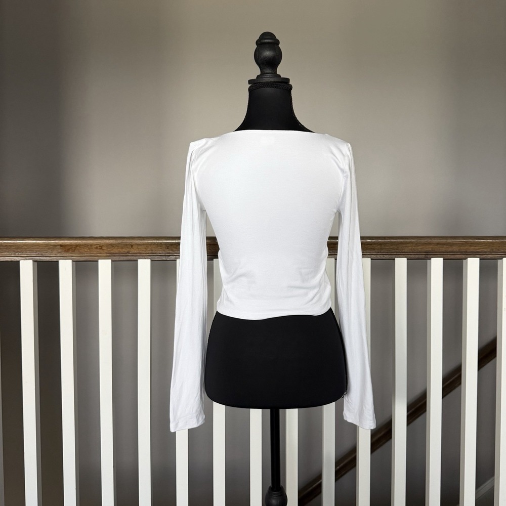 Aritzia Wilfred Free Bundle Square Neck Long Sleeve Ruched Crop Top Medium Lot - Picture 7 of 11